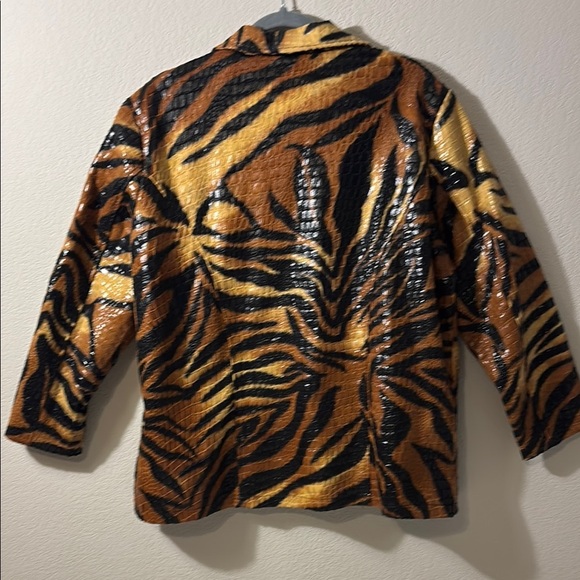 Selene Sport Vintage Tiger Print Jacket Blazer Black and Gold - Picture 5 of 12